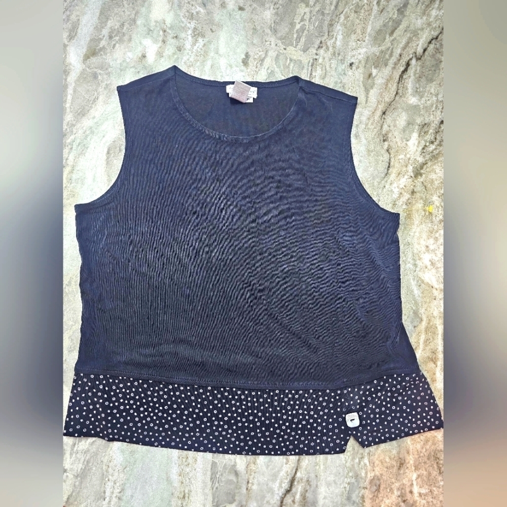 Coldwater Creek Black Sleeveless Tank Top PL Petite Large Polka Dot Hem Button D